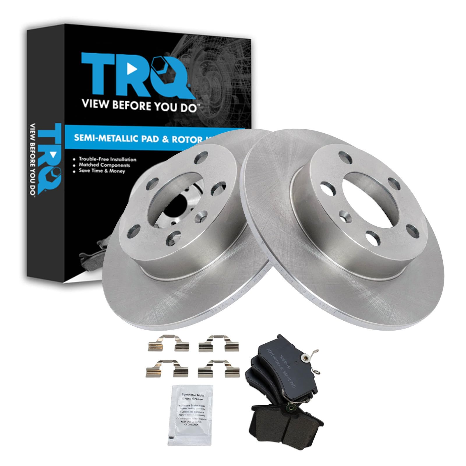 TRQ Rear Brake Pad and Rotor Set Semi Metallic Solid Rotors