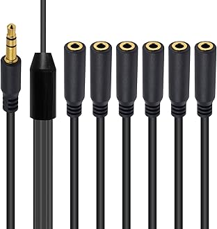 Poyiccot 3.5mm Headphone Splitter, 3.5mm Aux Splitter Cable, 1 to 6 Ways 1/8inch TRS Male to Female Stereo Extension Cable for Earphone Headset Speakers 1.5ft