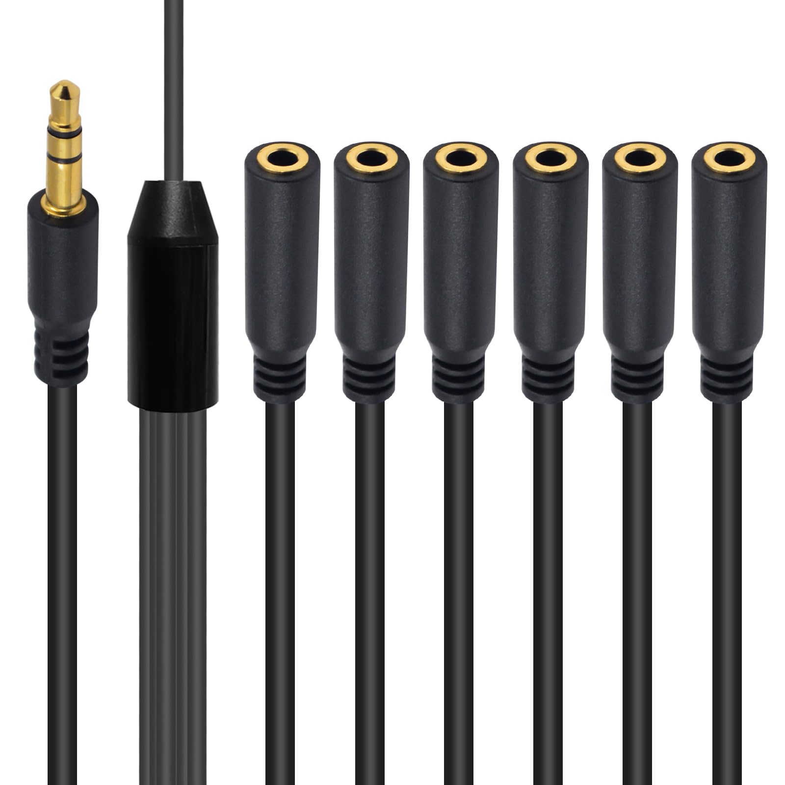 Poyiccot 3.5mm Headphone Splitter, 3.5mm Aux Splitter Cable, 1 to 6 Ways 1/8inch TRS Male to Female Stereo Extension Cable for Earphone Headset Speakers 1.5ft