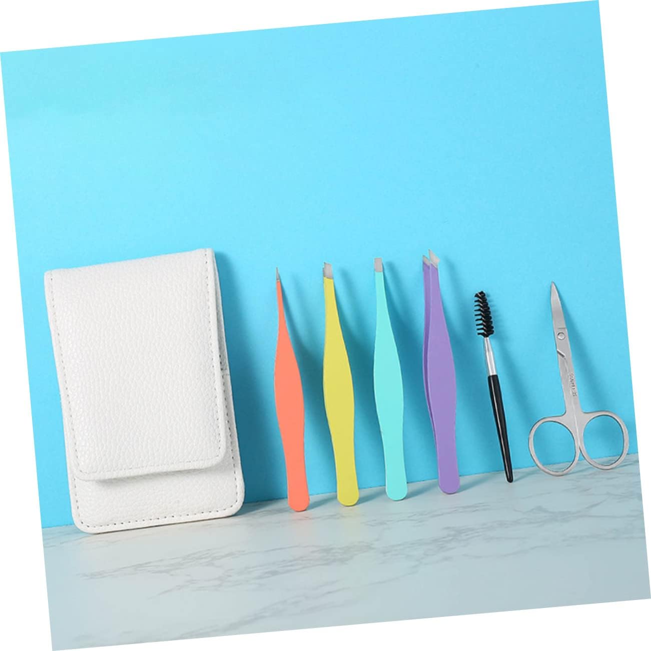 6-Piece Colorful Eyebrow Tweezers Kit Stainless Steel Eyebrow Trimmer Set Travel Scissors for Precision Grooming