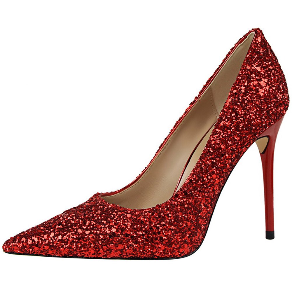 BIGTREE Sexy Shiny Sequins Wedding High Heel Shoes Women Pointed Toe Dress Pumps