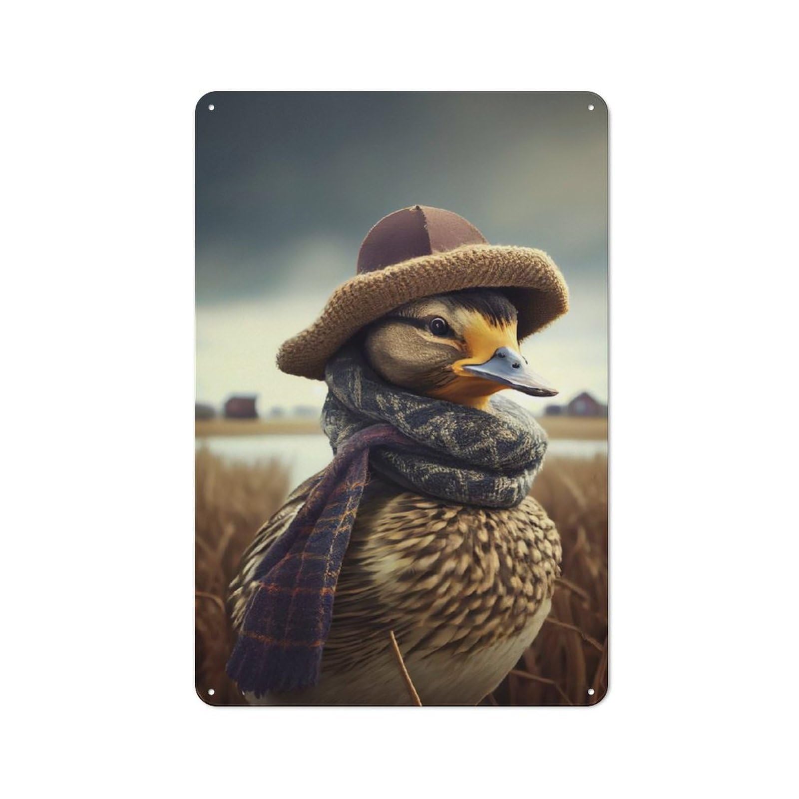 Junmoney Duck Warm Hat Portrait Tin Wall Plaque 30X20cm With For Garage Or Workshop, For An Autumn Wall Display In Garage And Workshop