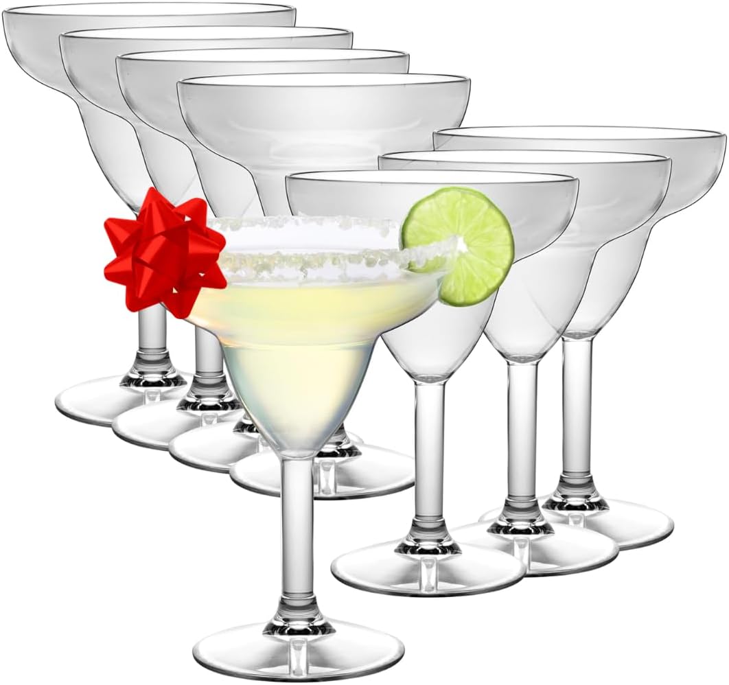 D'Eco Unbreakable Margarita Glasses (Set of 8, 12 oz, 100% Tritan Glassware)- Reusable Shatterproof Drinkware for Tequila & Margs - Great for Hosting Cinco De Mayo Parties - Great Mother's Day Gift