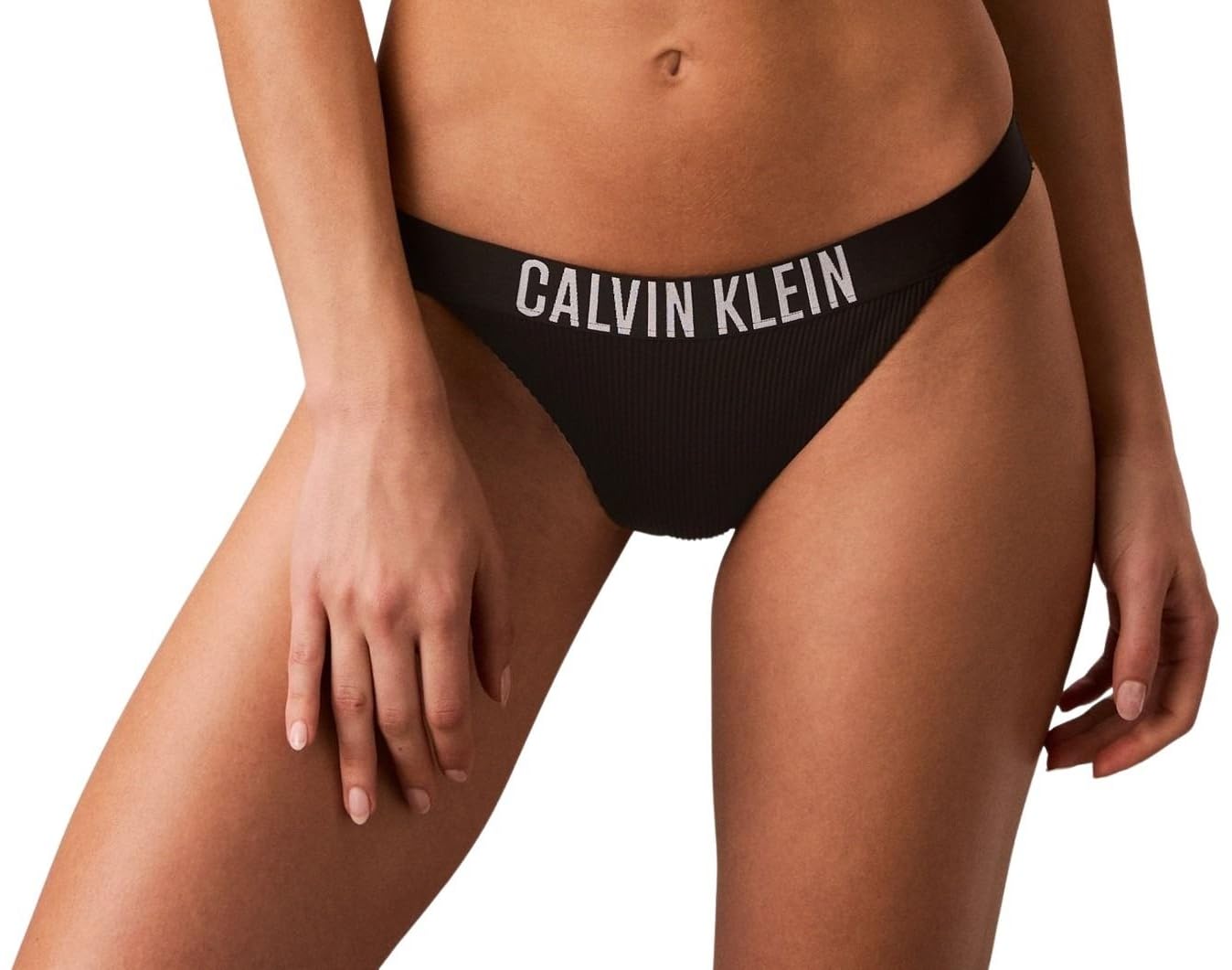 Calvin Klein Women’s Bikini Bottoms Brazilian Ribbed, Black (Black), XS