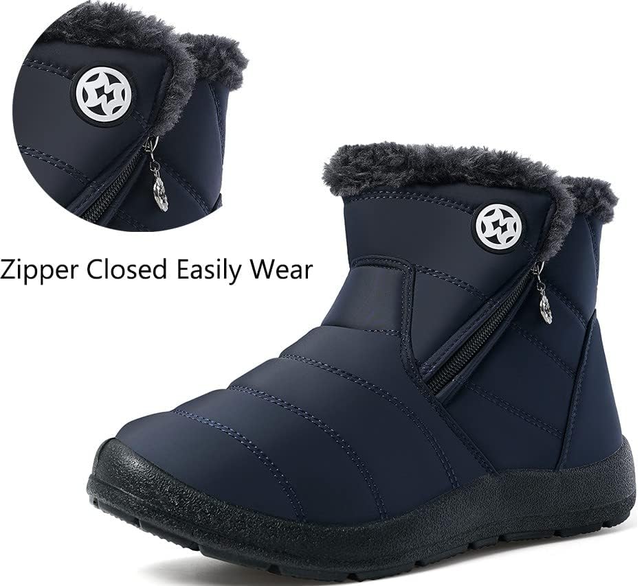 Image of Eagsouni Snow Boots Womens Winter Ankle Boots Ladies Warm Fur Lined Booties Thickening Shoes Zip Flat Sneakers Outdoor Booties