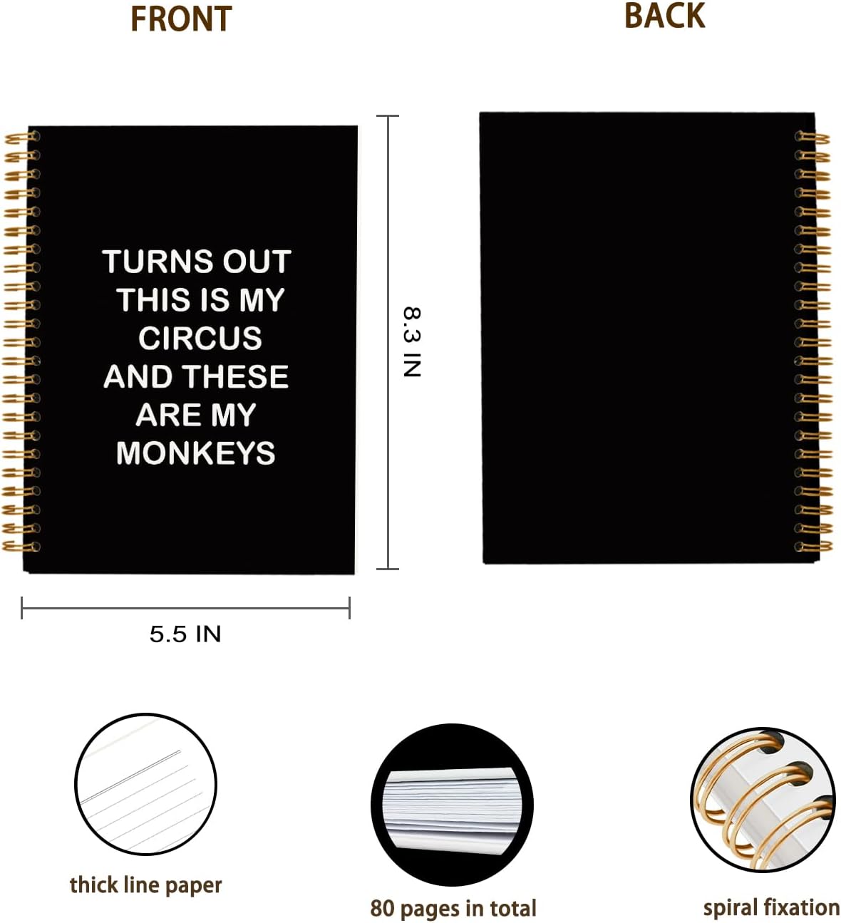 OXW Funny Office Gifts Notebook Journal, Gag Fun Gifts for Coworker Boss Colleague Employee Adults Friends Women Men, This Is My Circus These Are My Monkeys, Snarky Gift, Spiral Notebook 5.5 x 8.3 - Image 4