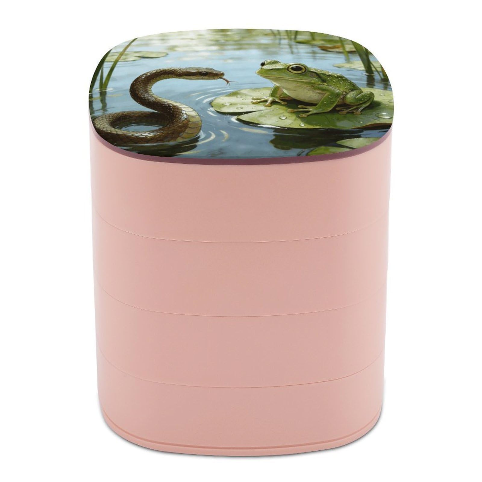LZQPOEAS Snakes And Frogs Jewelry Box Women Jewelry Organizer Travel Jewelry Case Cute Necklace Ring Storage Organizer 4-Layer Rotating Jewelry Tray Case with Mirror for Bracelets