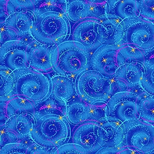 Timeless Treasures Dancing Dragonflies CM8236 Blue Night Swirls W/Metallic BTY