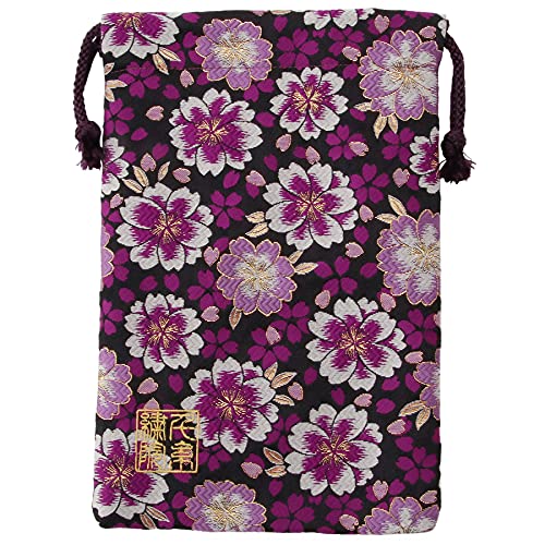 千糸繍院 Brocade drawstring bag, lined with Nishijin brocade, 2, size M. (Kuromurasakiyaezakura)