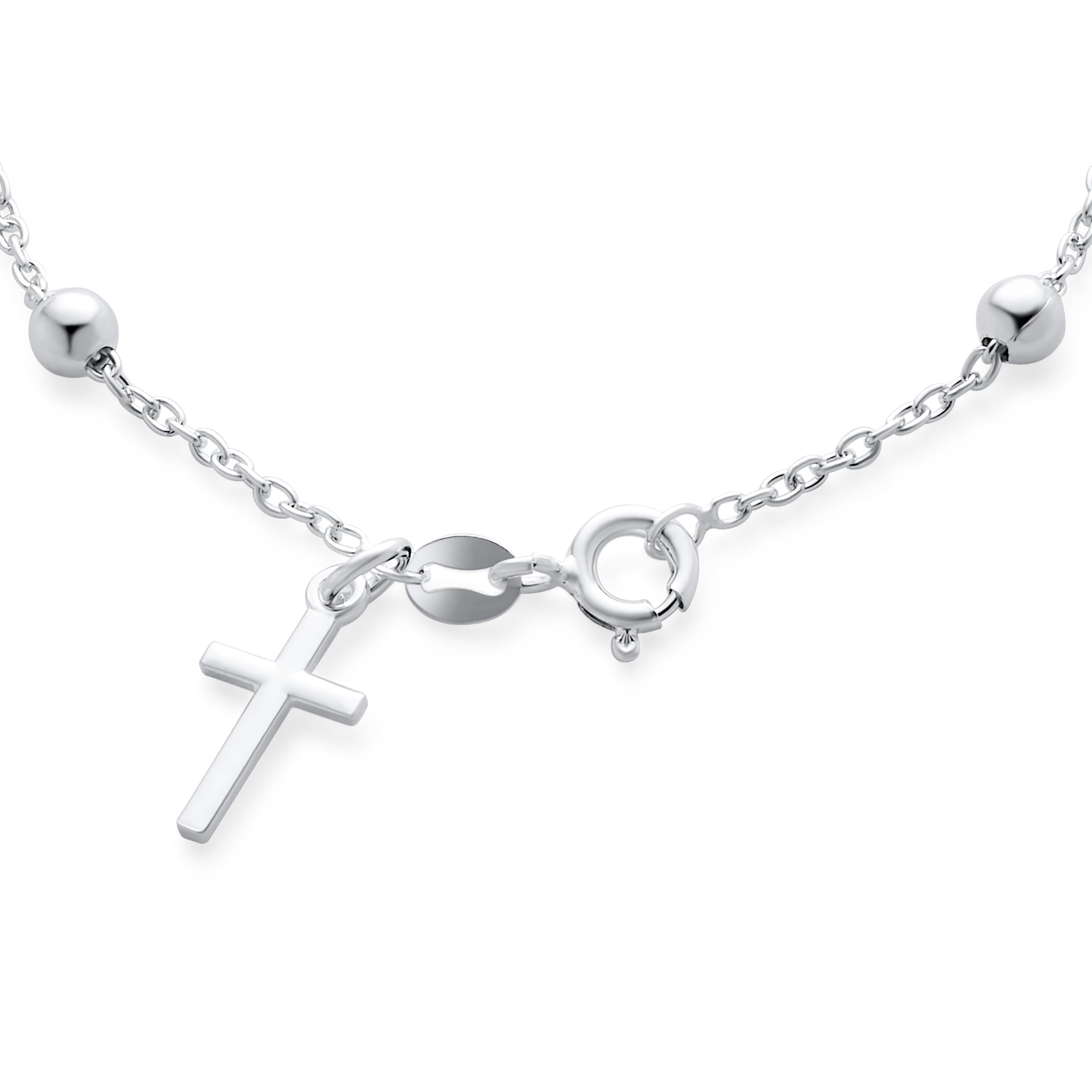 Bling Jewelry Sottile Semplice Religioso Preghiera Palla Perline Croce Rosario Bracciale Per Le Donne Per L'Adolescenza .925 Argento Sterling
