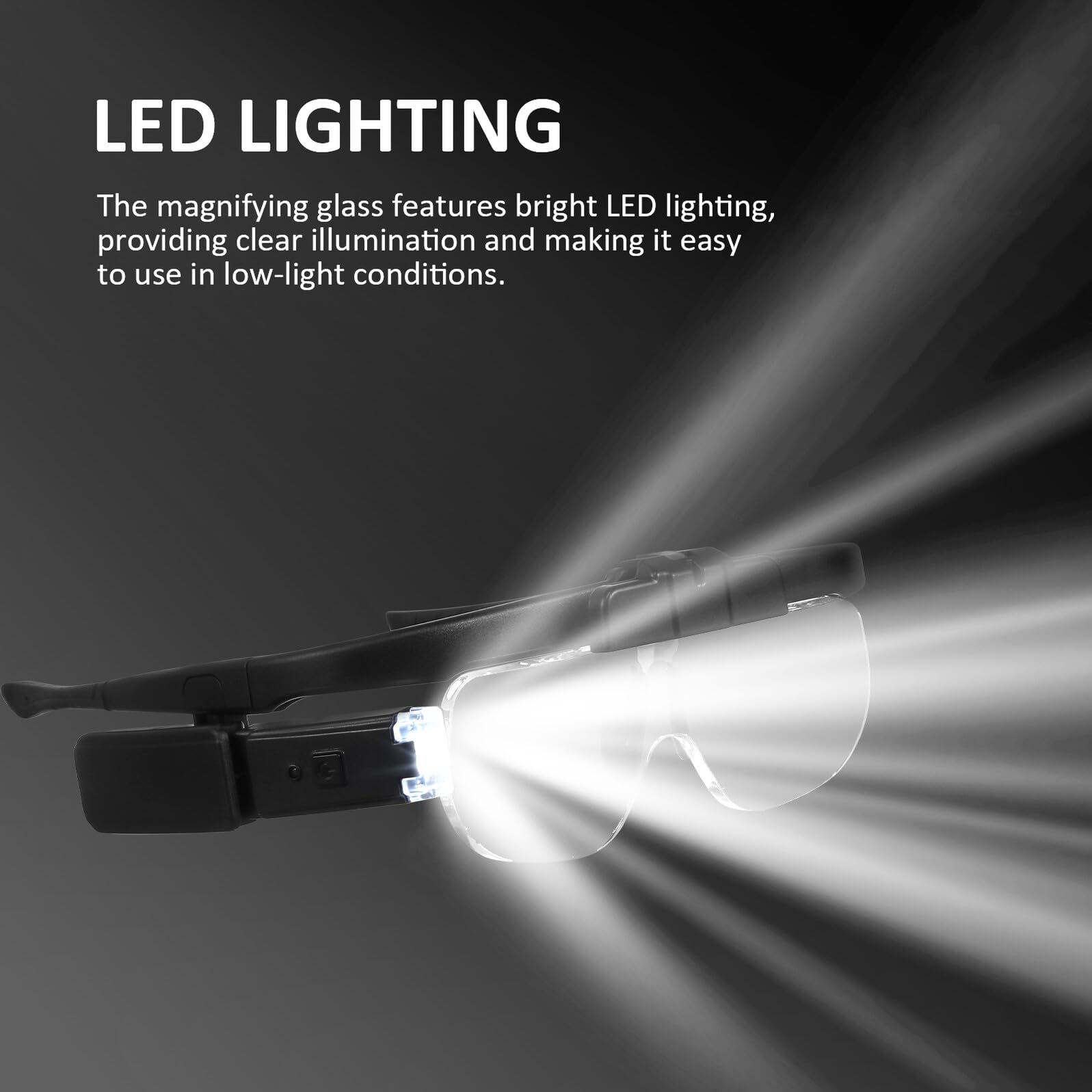 DOITOOL Lupa de Cabeza con Luz LED Recargable Gafas de Aumento Manos Libres Ergonómicas para Lectura Manualidades Reparación Electrónica