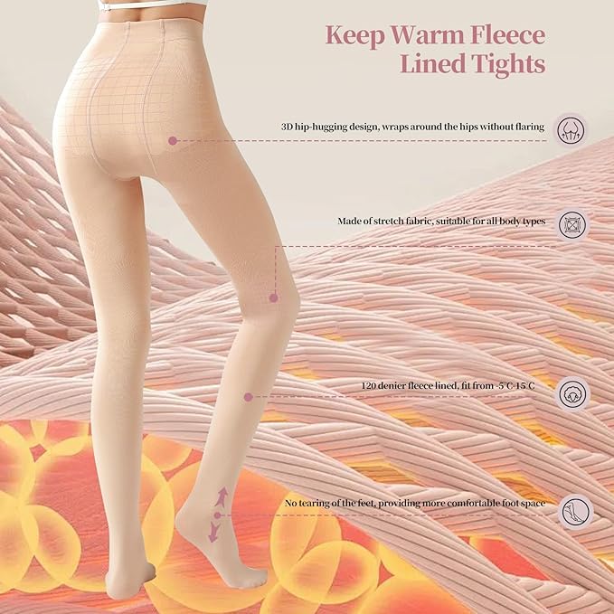 Image of Brachy Women's Warm Fur Stockings | Thermal Fleece-Lined High Waist Pantyhose | Stretch Footed Winter Leggings with Socks -(BCA FULLFURJEGQ1-P)