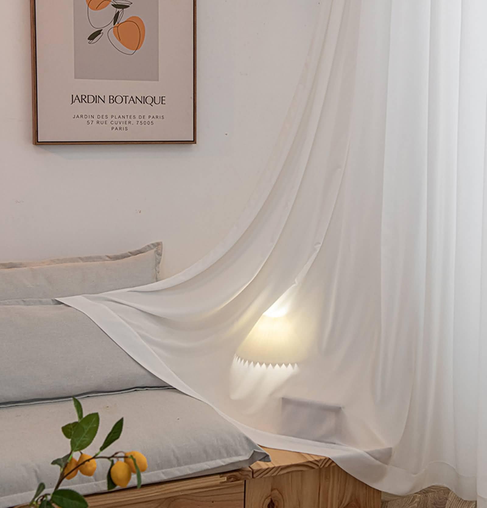 1 Paire de Rideaux Voilage, Rideau Voile Fenetre Polyester à Crochets Uni Épaissir avec Texture Géométrique Rideau pour Chambre Salon Fenêtre Intérieurs Blanc, 102L x 244H cm