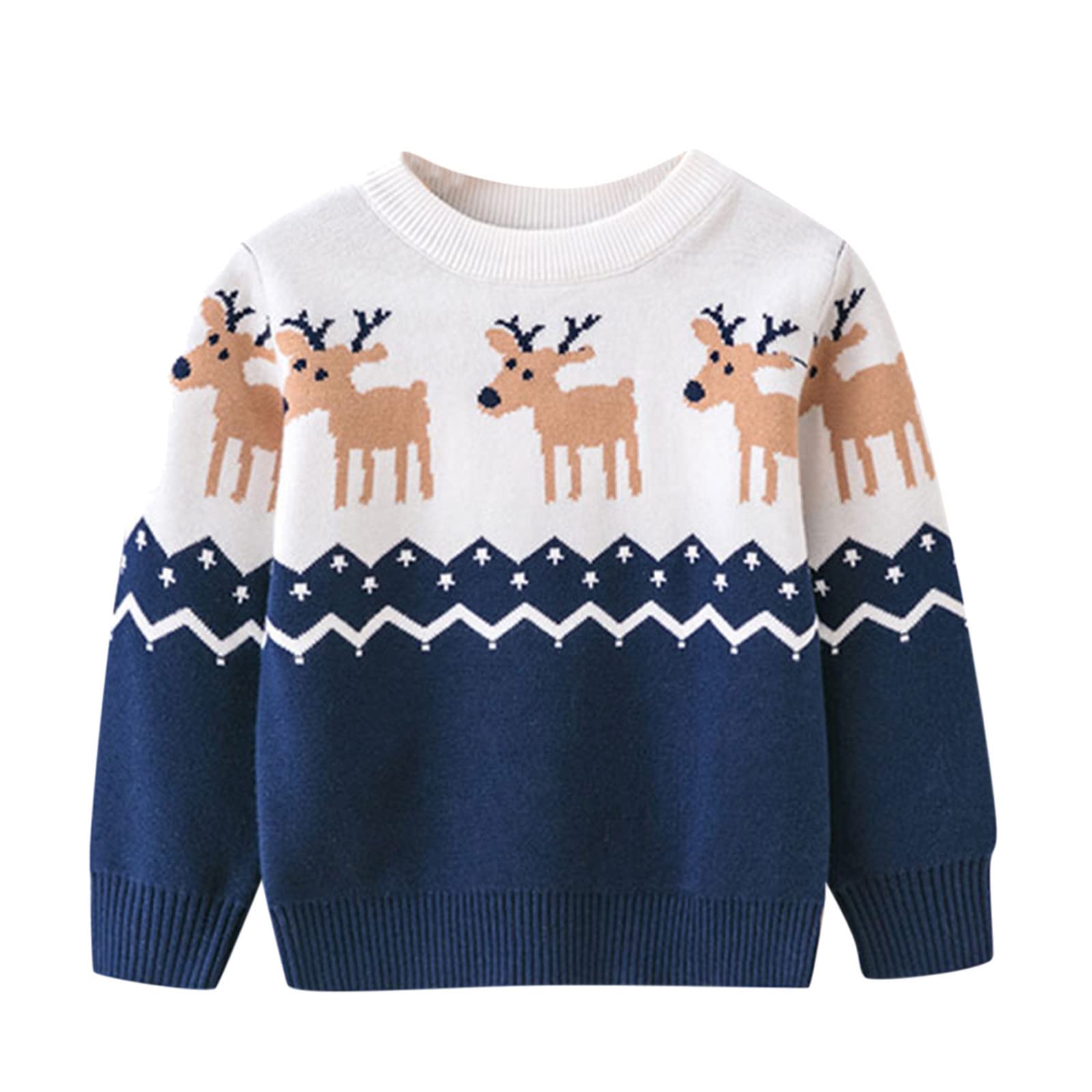 RNTOP Kids Toddler Boys Girls Christmas Sweater Clothes Baby Long Sleeve Crewneck Pullover Knitted (Blue, 6-7 Years)