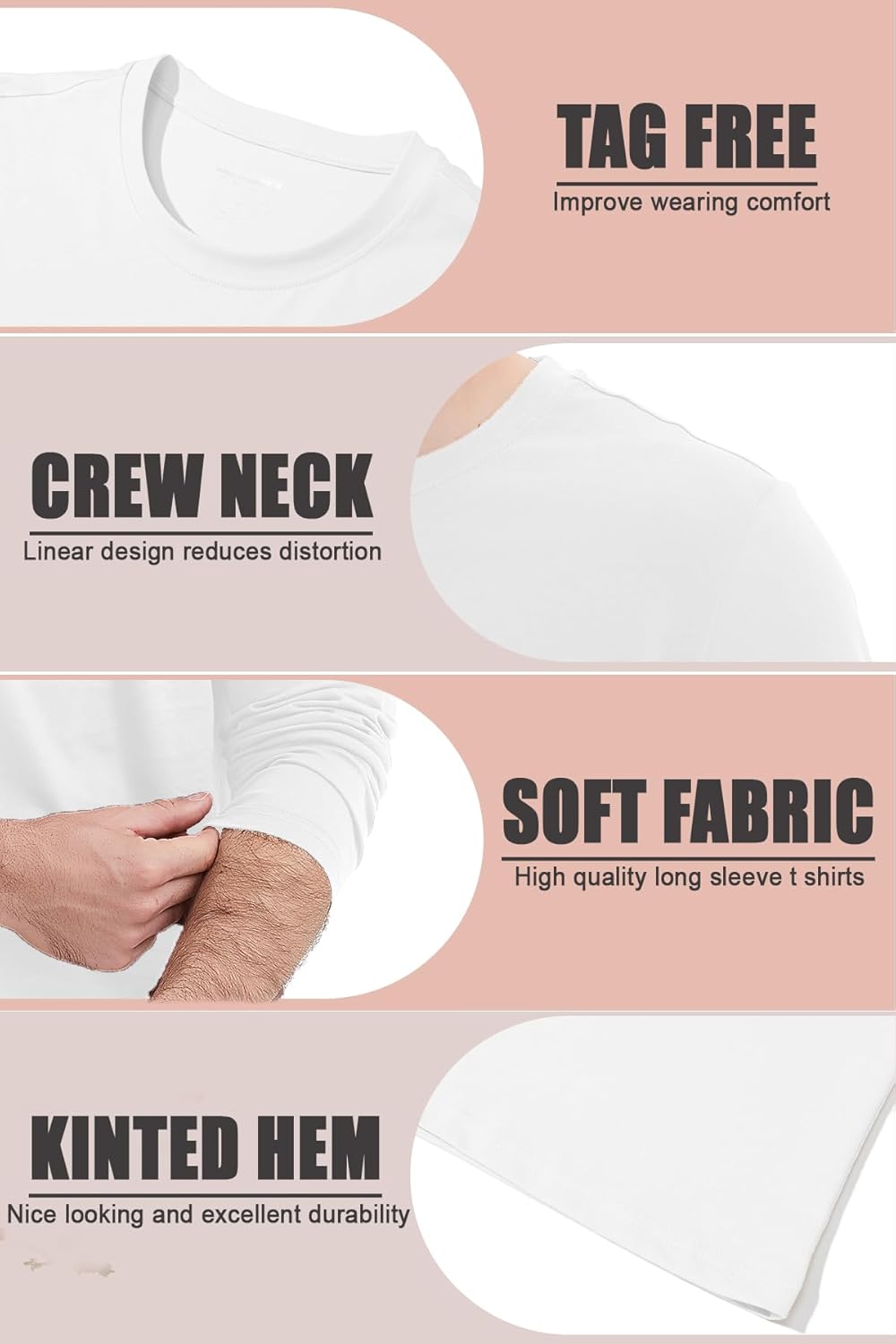 GOLDPKF T Shirts for Men Long Sleeve Cotton Crew Neck Work T Shirts Solid Casual Undershirt Pullover Tops - Image 5