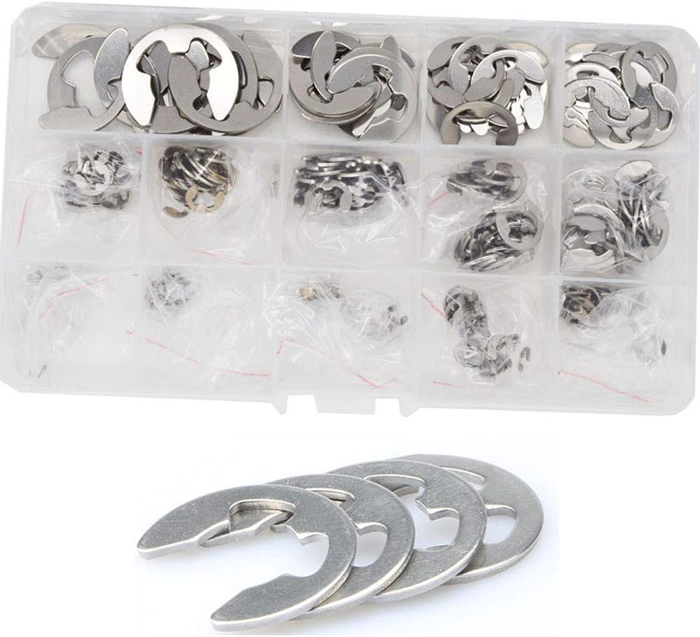 E-Clip Circlip External Retaining Ring Assortment Set Kit 320pcs 1.5mm 2mm 2.5mm 3mm 4mm 5mm 6mm 7mm 8mm 9mm 10mm 12mm 15mm 304 Stainless Steel