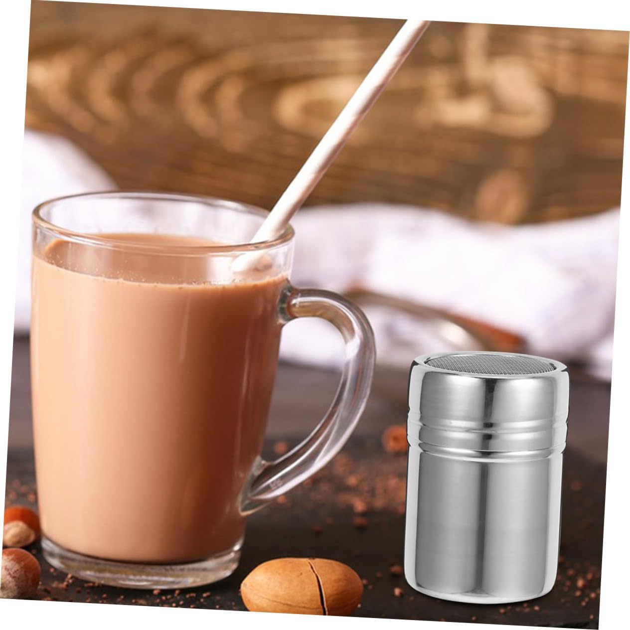 Powder Sugar Shaker Duster with Lid Stainless Steel for Coffee