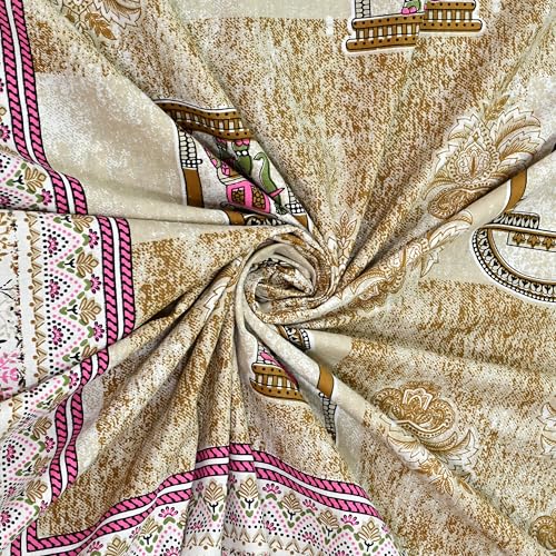 Image of 100% Cotton Single Bedsheet with 1 Pillow Cover | 240 TC Pure Cotton Flat Bed Sheet | Traditional Jaipuri Printed Bedding Set | Soft & Breathable | 60 x 90 Inch (Rangmahal Single 60)