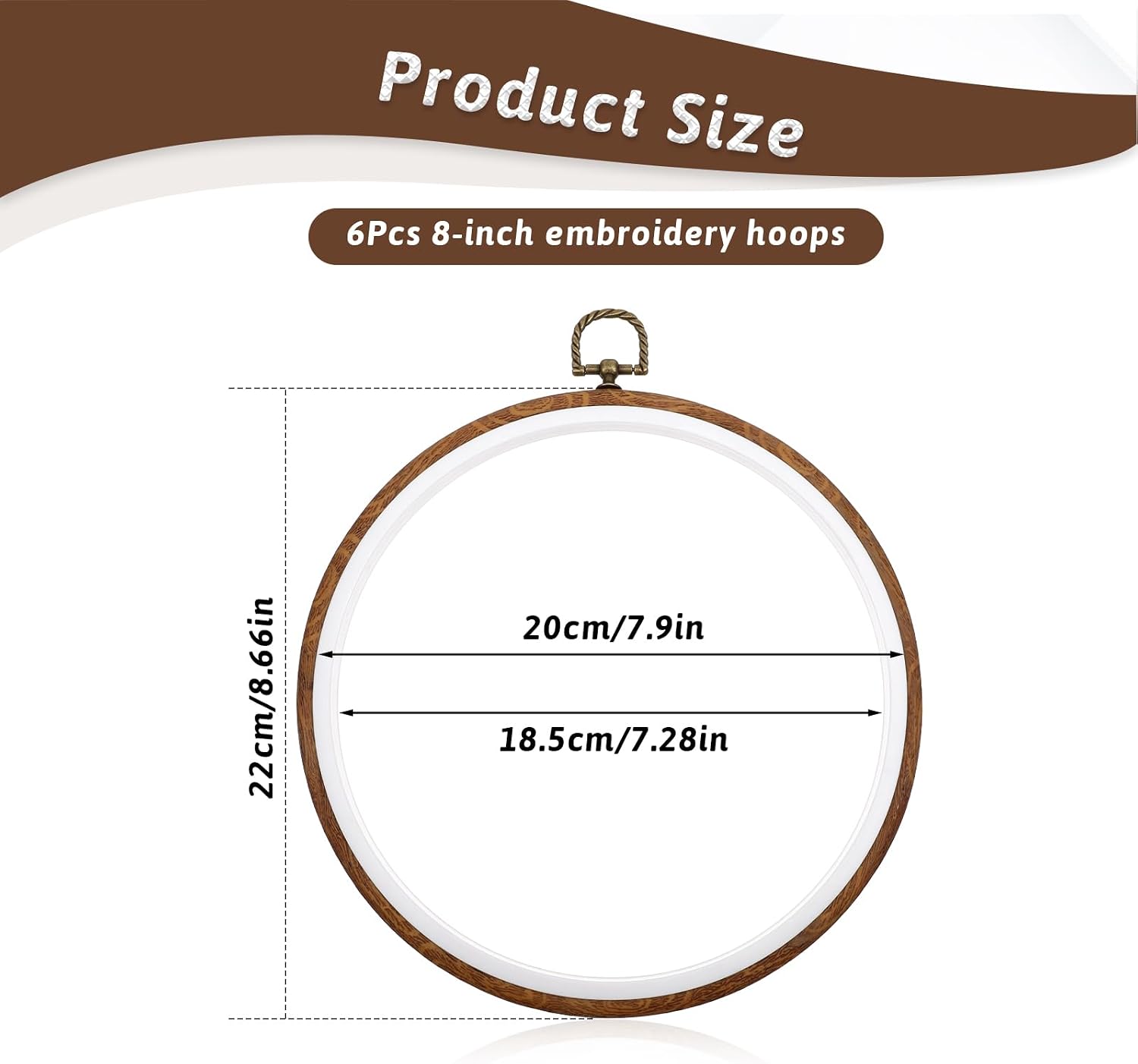 6 Pack 8 Inch Embroidery Hoops Circle Display Frame Kits Round Imitated Wood Cross Stitch Hoop Rings for DIY Craft Sewing Ornaments Decoration