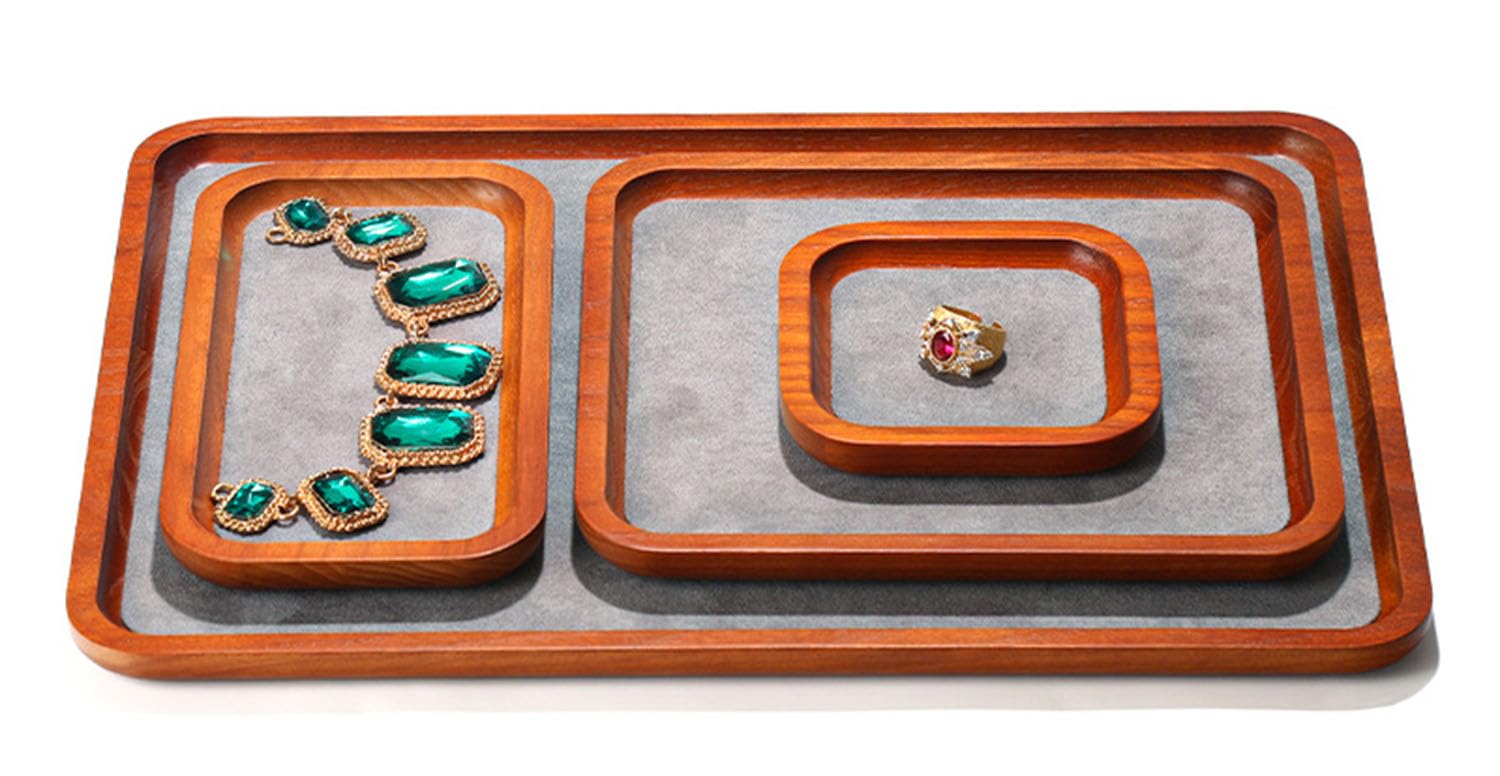 Ensemble de 4 plateaux rangement bijoux, plateau présentation bois massif