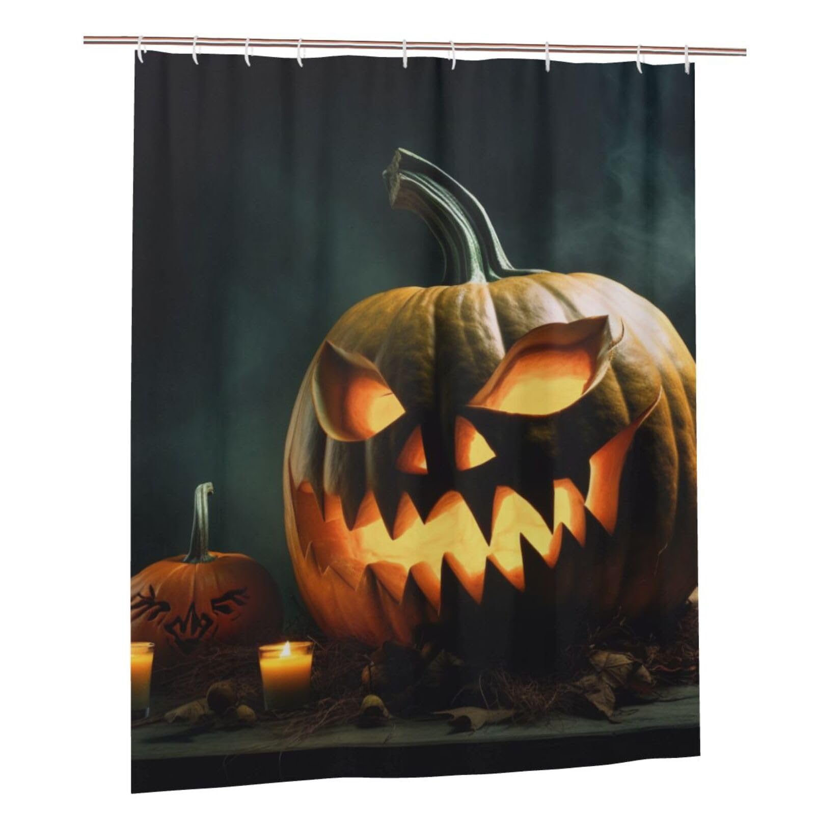 BWWHCCTI Halloween Night Printed Shower Curtain With 12 Plastic Hooks Opaque Quick Drying Waterproof Shower Curtains Sets For Bathroom 152x183 Cm