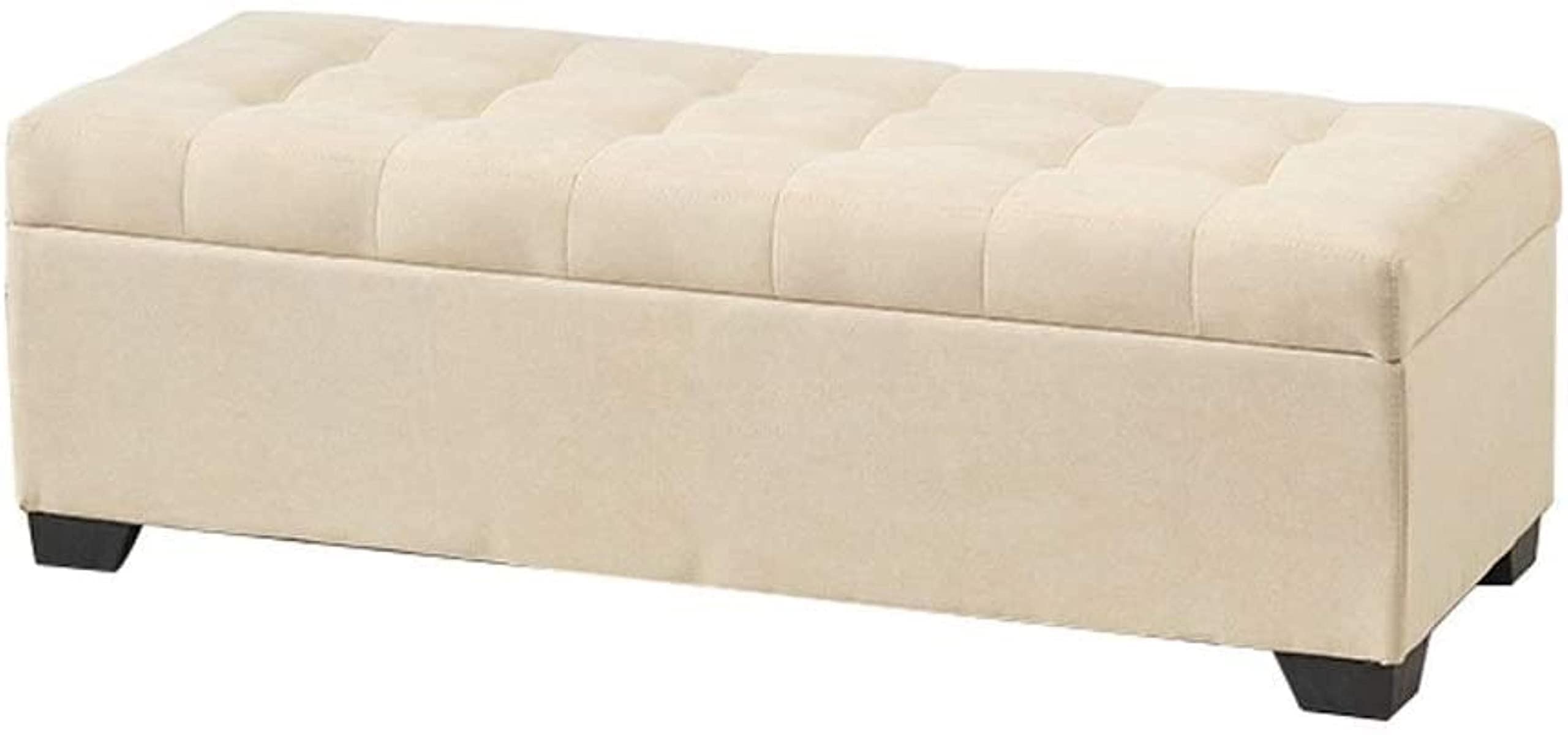 Tabouret de lit en tissu rembourré et structure bois robuste