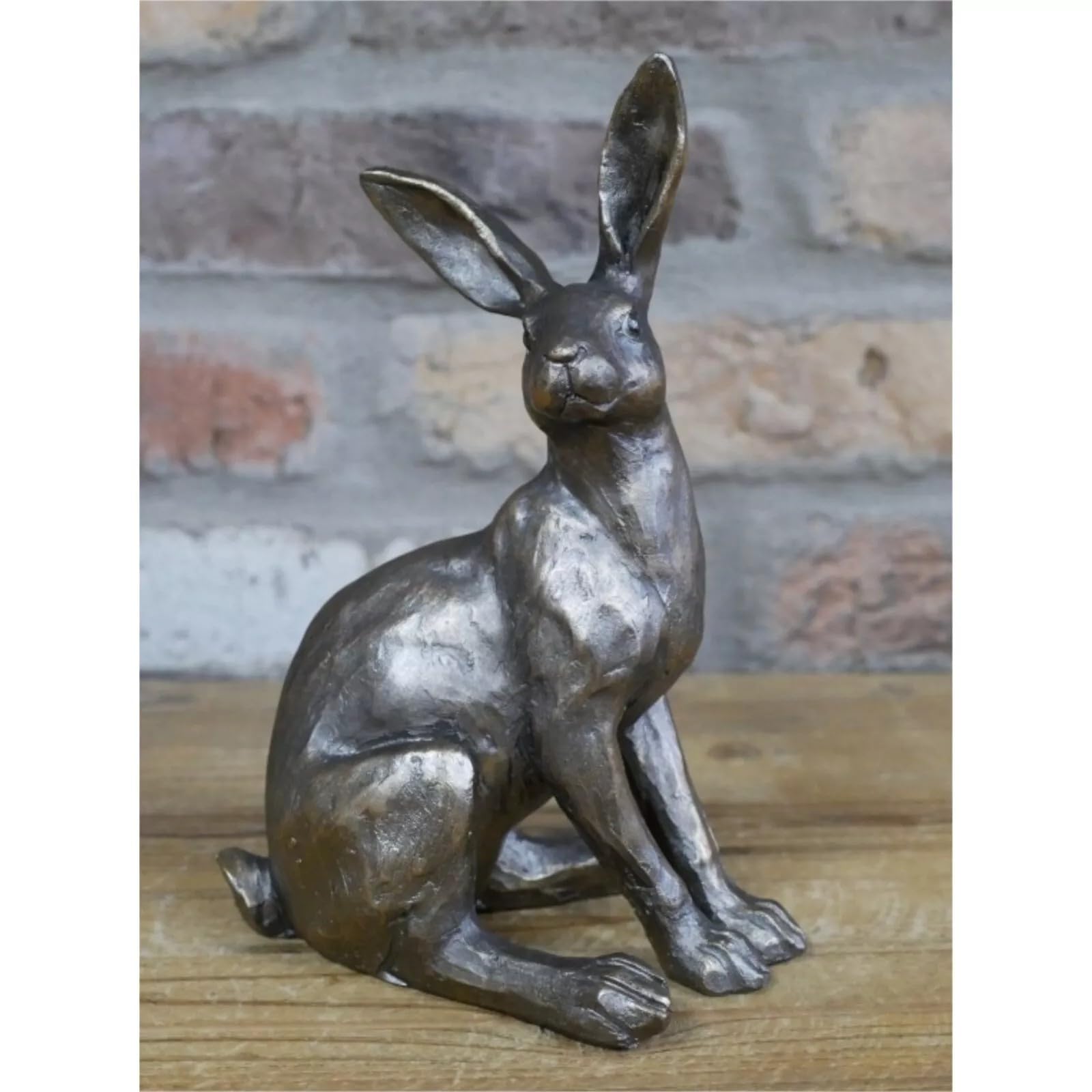 Fyne-Finds Bronze Resin Sitting Hare Figurine Statue Shelfsitter Decorative Ornament Rabbit Sculpture Gift