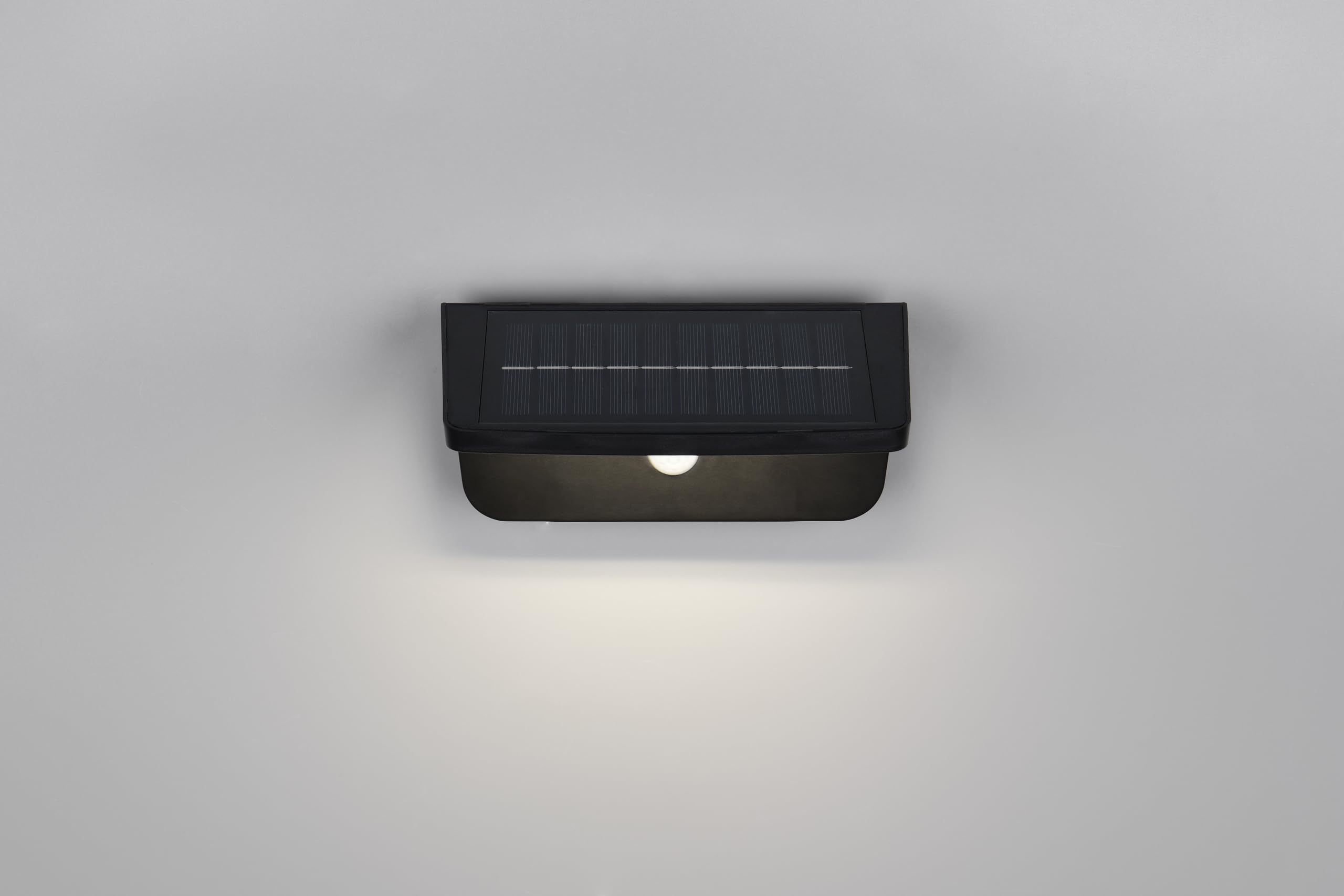 Reality Leuchten LED Applique murale solaire d’extérieur ATICO R24696132, Plastique Noir mat, 8 Watt LED, Hybride Solaire/Batterie, Capteur crépusculaire, Capteur de mouvement