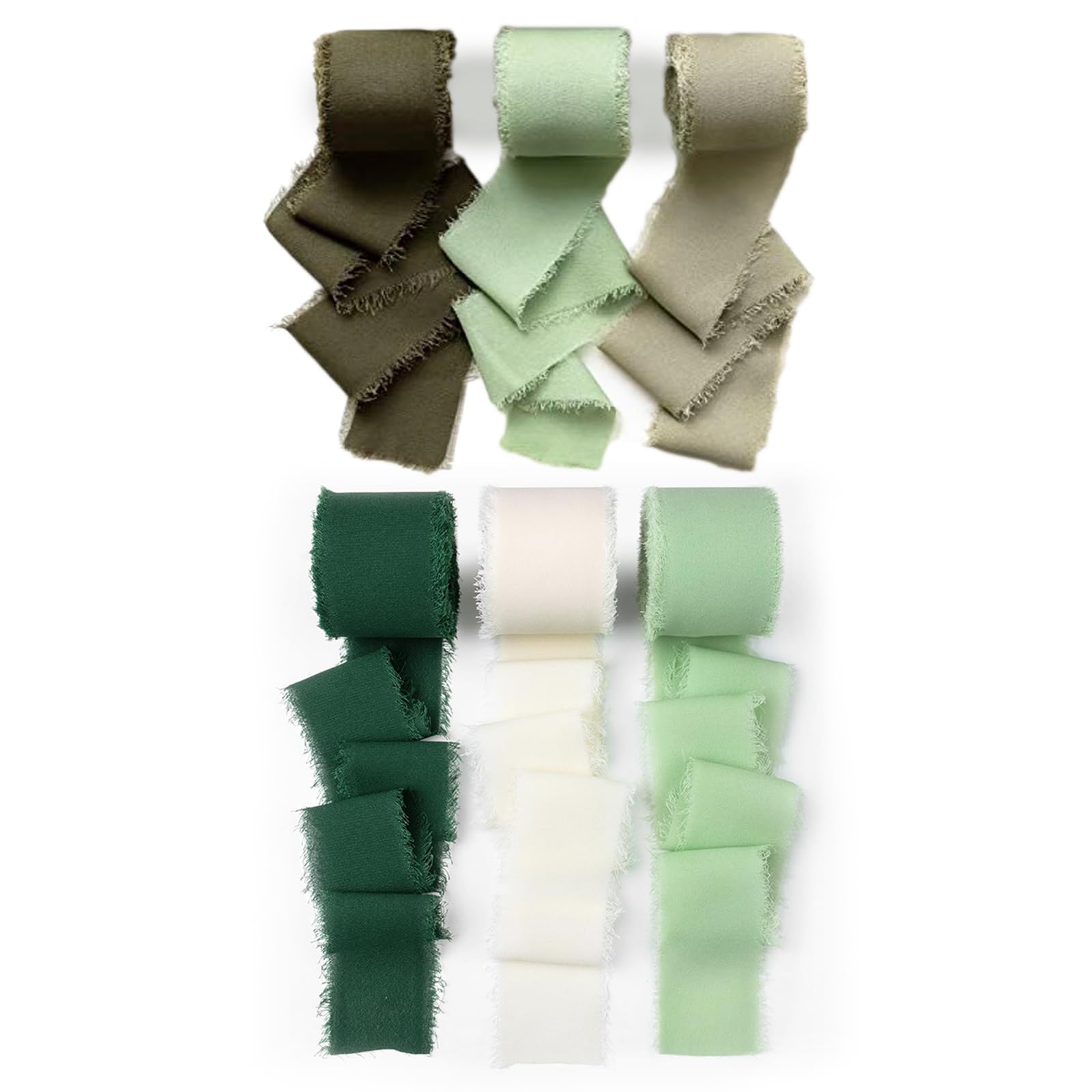 TAME 6 Rolls Chiffon Fringe Ribbon Handmade Chiffon Ribbon Silk-Like Frayed Edges Ribbon 1.5"x 5.4 Yards for Bouquets Wrapping Decor Wedding Tie Invitations Crafts