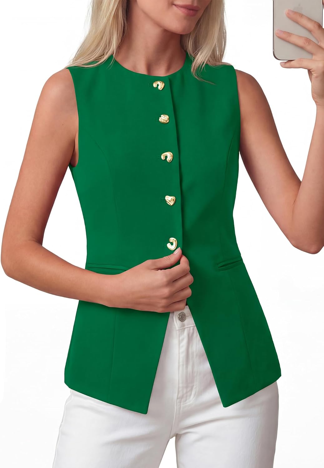 BTFBM Blazers for Women Vest Tops Business Casual Outfits Button Down Sleeveless Pockets Office Work Clothes Spring 2026