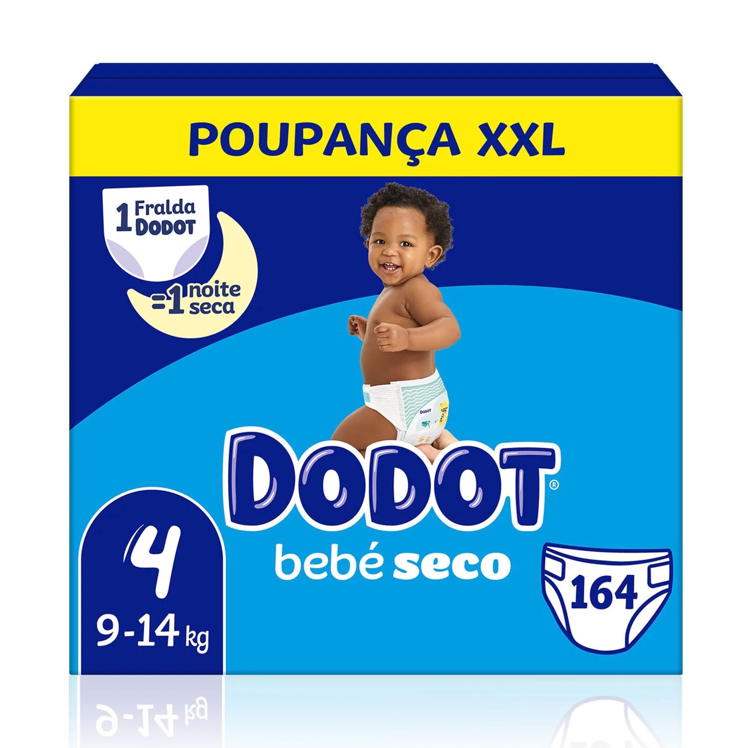 Dodot Pañales Bebé-Seco Talla 4 9-14kg, 164 Pañales con Protección Antifugas, Pack Mensual