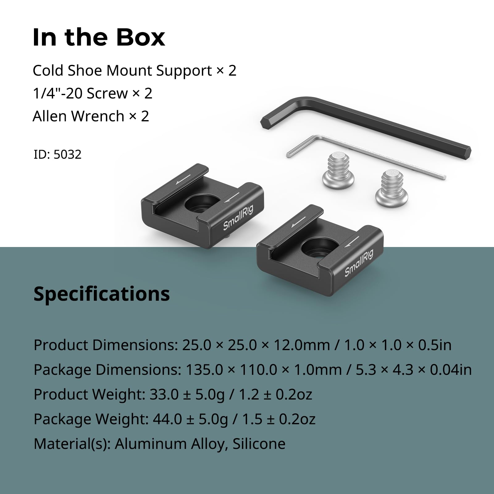 SMALLRIG Adapter mocowania na zimnej stopce Anti-Twist (2 szt.) ze śrubami 1/4"-20, do mikrofonu monitora lampy błyskowej LED, z bolcami zapobiegającymi skręcaniu, kompatybilny z klatką - 5032