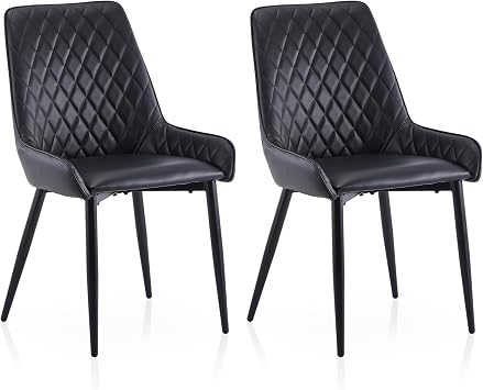 TUKAILAi Faux Leather Dining Chairs Set of 2, Modern Armchair Tub Chair with Upholstered Seat and Metal Legs, PU Leisure Chair for Kitchen, Living Room, Lounge Black