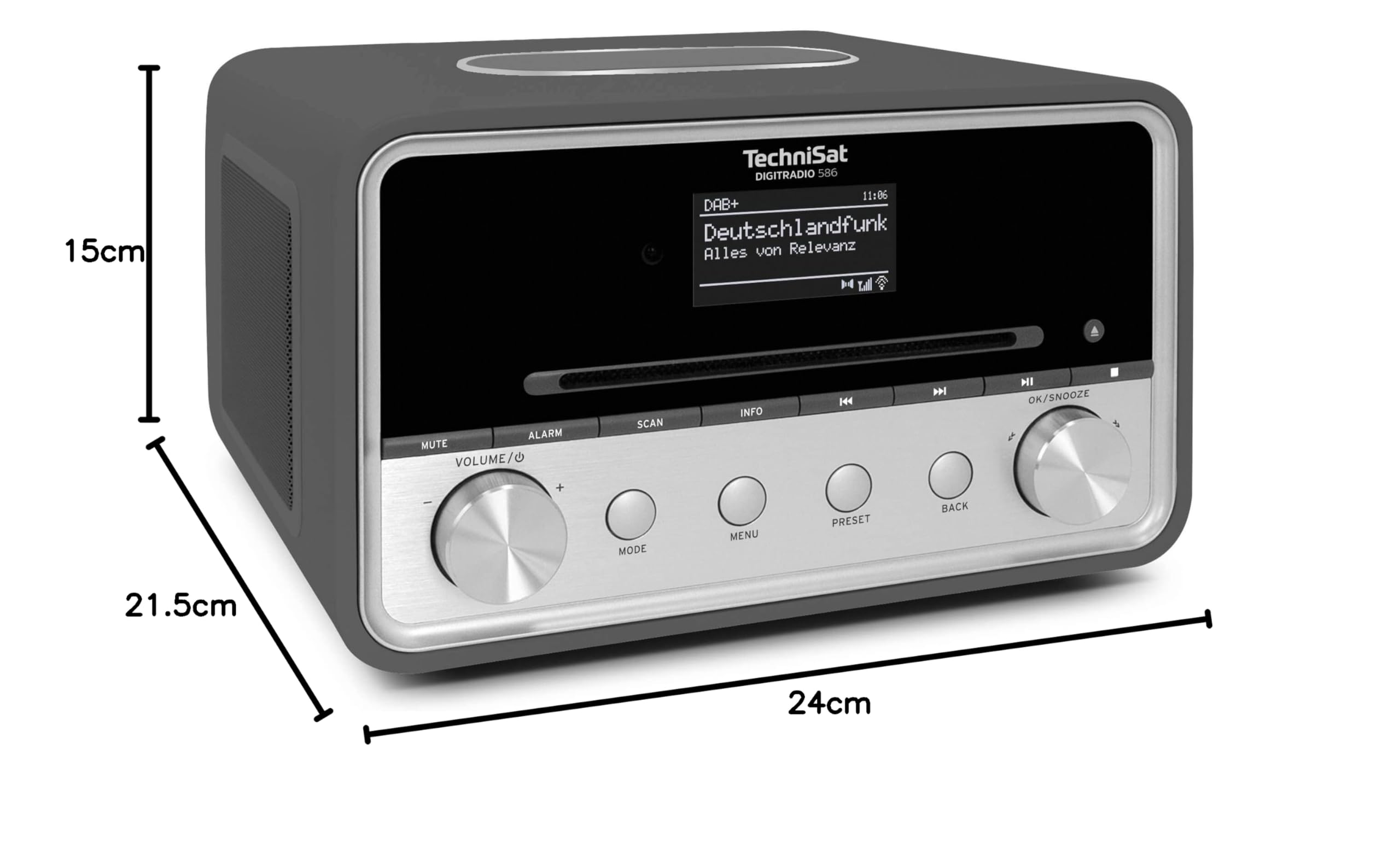 TechniSat DIGITRADIO 586 – DAB+ Hybridradio (Internetradio, UKW, Bluetooth, Spotify, Wireless Charging, App-Steuerung, OLED-Display, USB, CD, MP3, AUX, 20 W, Kompakt-Anlage, Fernbedienung) anthrazit