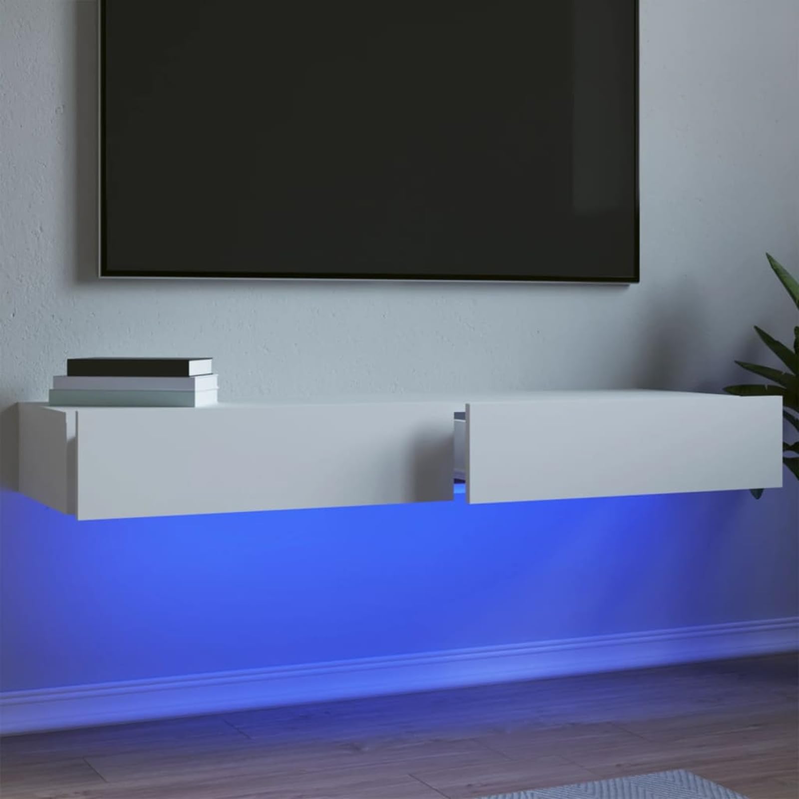 scaffale tv moderno con luci led in legno bianco 2 pezzi