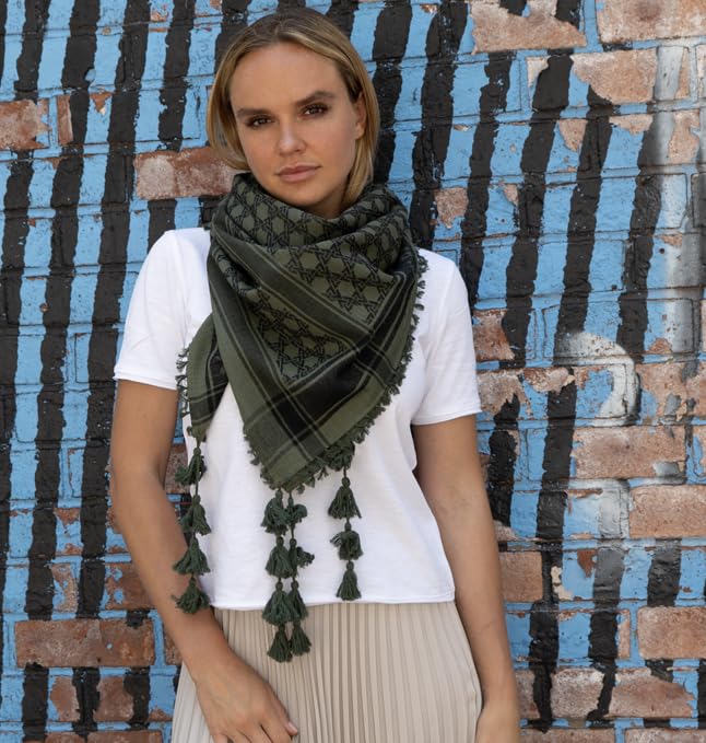 Sudra Jewish Scarf, Interlink Army with Tassel for Men & Women Premium Fabric, Versatile as Neck or Head Scarf4