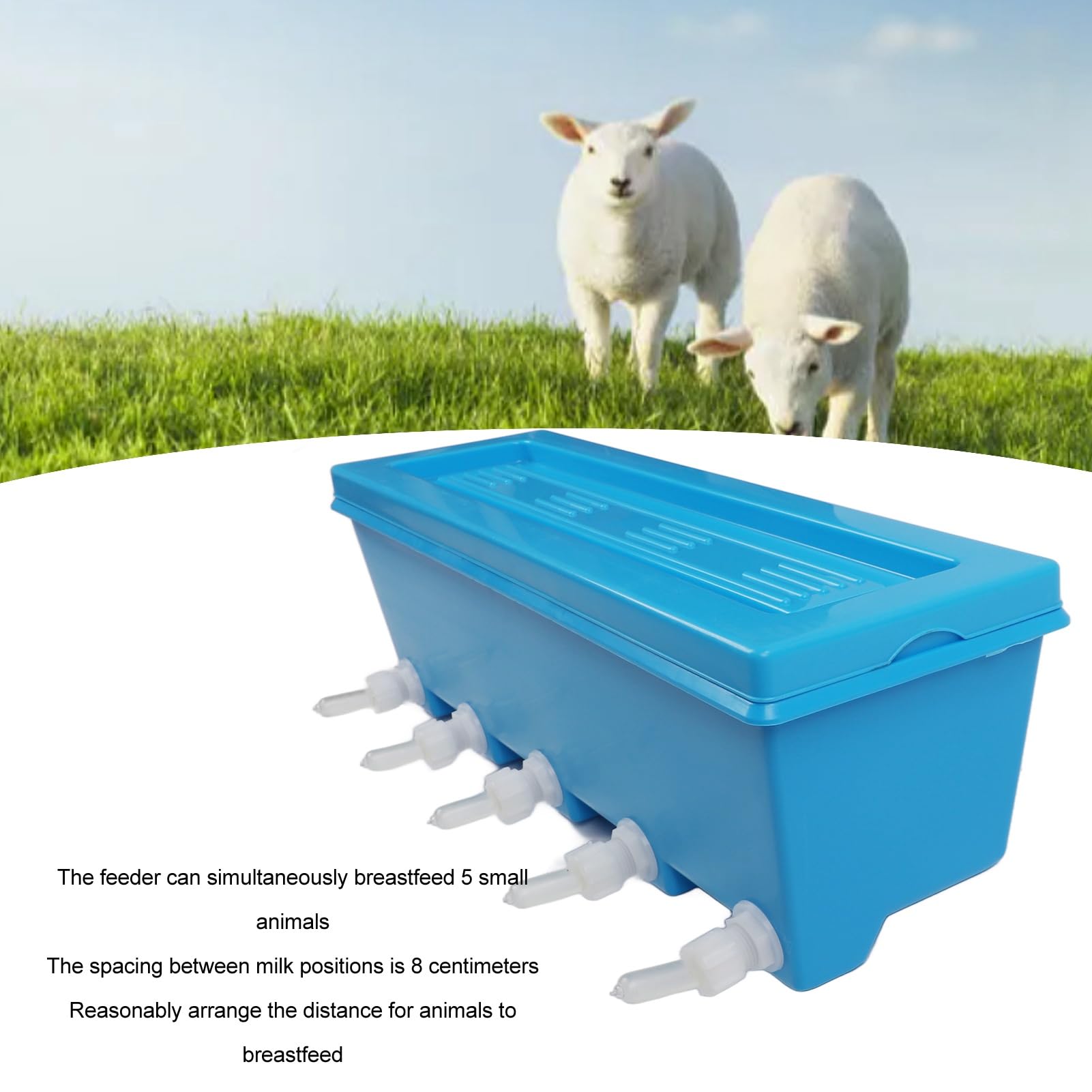 Generic Mangiatoia per Animali da Fattoria con 5 Tettarelle e Coperchio da 8 Litri Blu per Soluzioni di Alimentazione per Bovini, Ovini e Suini