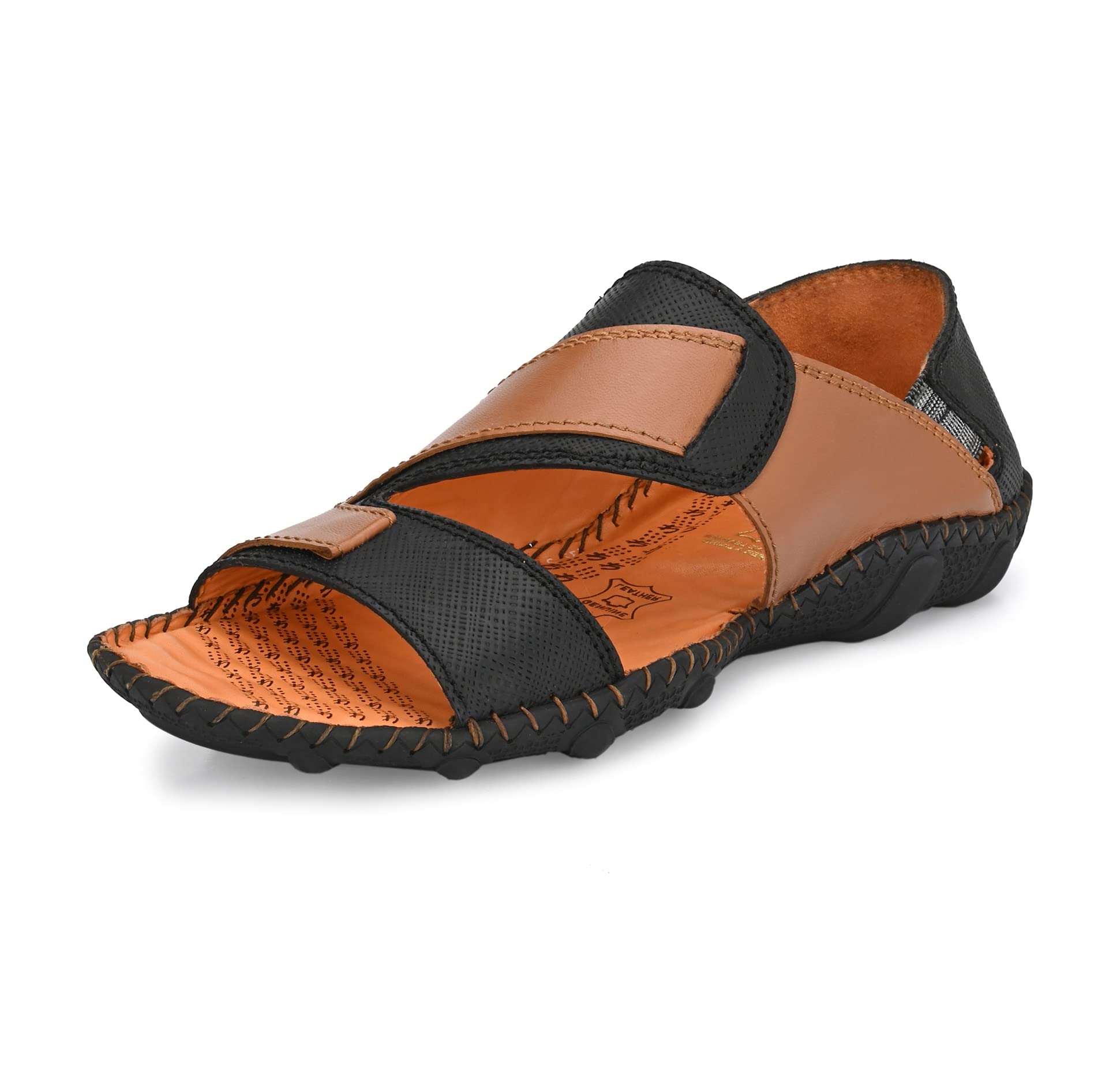 HITZMen's Black Tan Leather Slip-On Casual Sandals