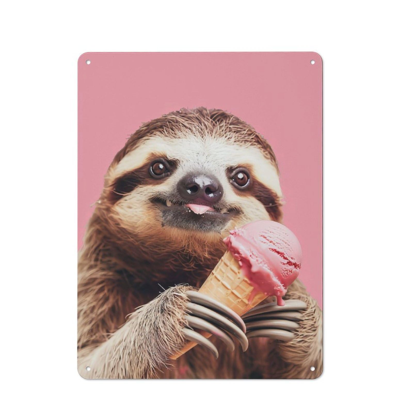 Junmoney Sloth Eating Ice Cream Vintage Metal Plaque 40X30cm Featuring For Garage Wall, For People Furnishing A Garage