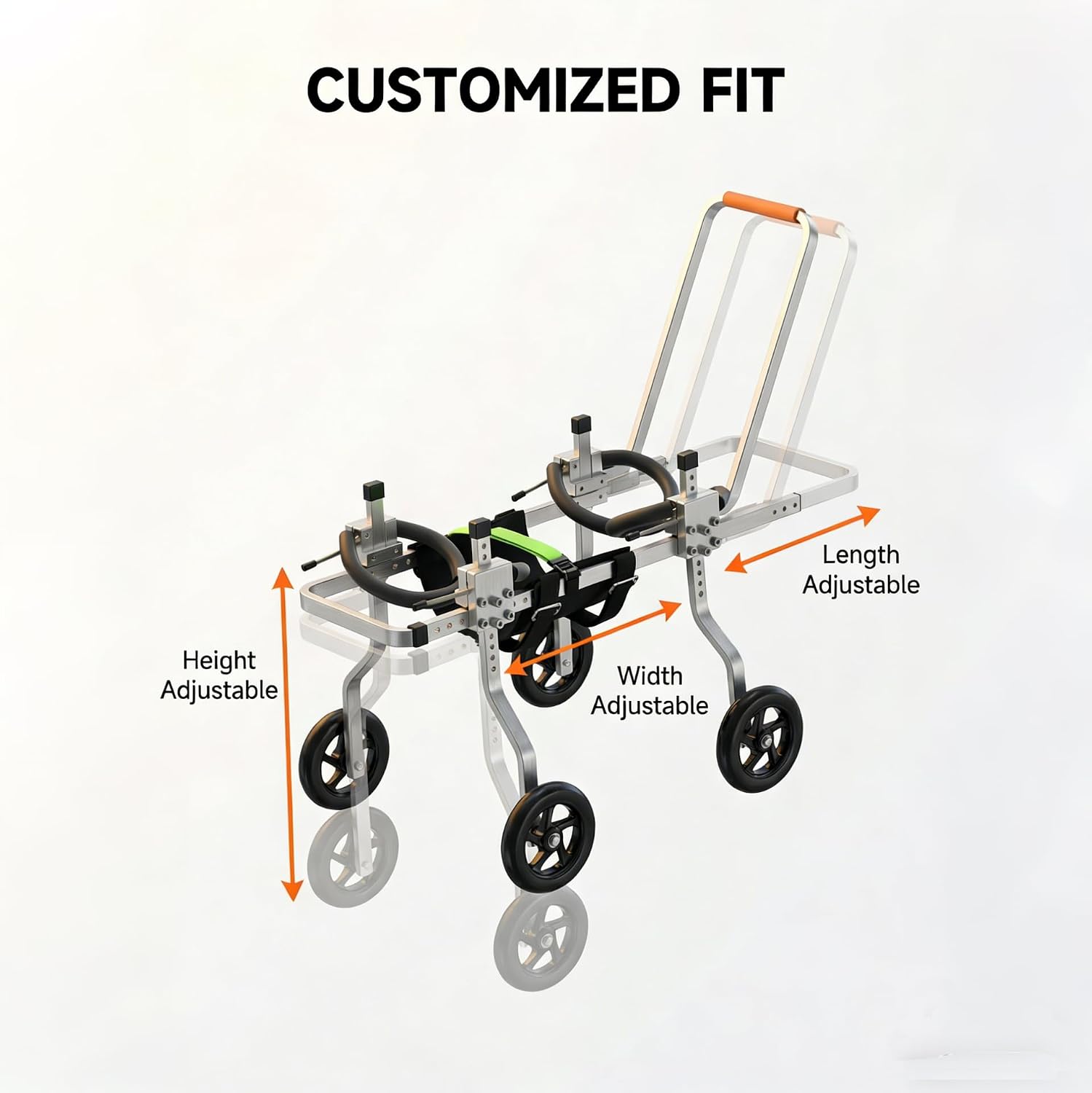 Dog Wheel Chair, Adjustable 4 Wheel Pet Wheelchair with Handle for Front Leg Arthritis & Weak Limbs, Dog Wheelchair Cart for Small and Medium Sized Cats/Dogs (XS)