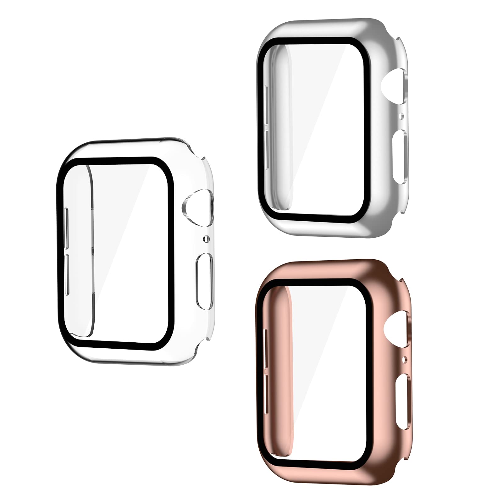 Smiling 3 Pack Case Compatible with Apple Watch Series 6/SE/Series 5/Series 4 40mm with Built in Tempered Glass Screen Protector-All Around Hard PC Case Overall Protective Cover(Clear/Sliver/Rose)