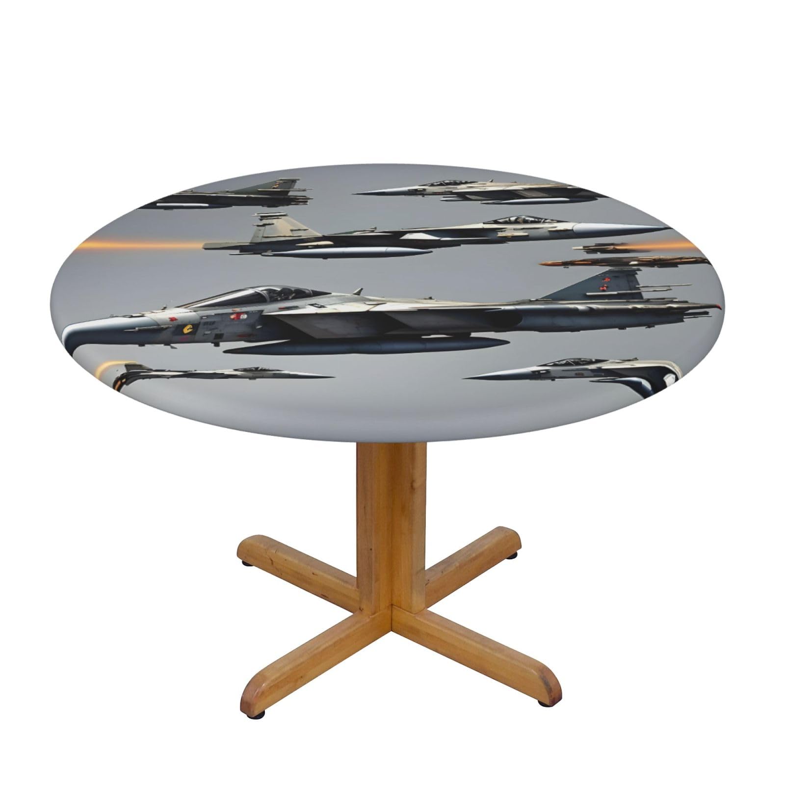 Aircraft Fighter Jets Print Round Tablecloth Waterproof Table Cover Wipe Clean Washable Table Protector For Dining Room