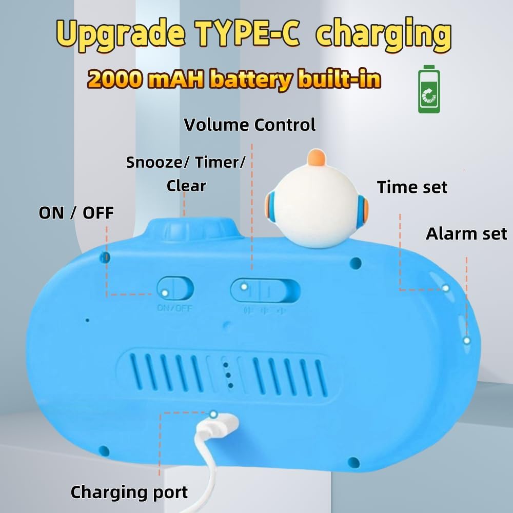 Digital Alarm Clock for Kids: Battery Operated Cordless 2000mah Rechargeable with Timer Countdown for Bedroom Desk Study Classroom (Blue)