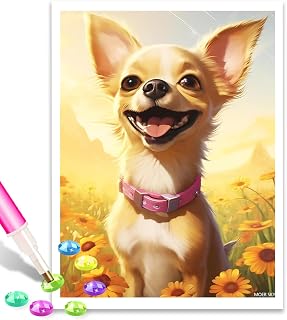 MOER SKY 5D Cute Chihuahua Dog Diamond Painting Kits for Adults, Cute Cartoon Chihuahua 5D Diamond Art Crafts Home Wall Decor Gift Round Diamond Dots 12x16 inch
