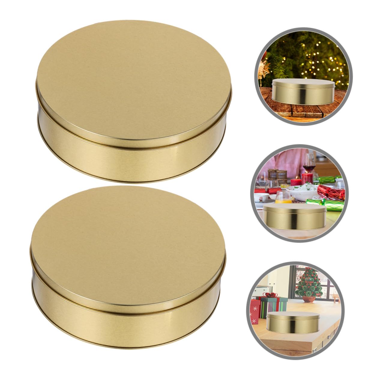 Uonlytech Boîtes à Biscuits Rondes en Fer Doré Boîte à Biscuits de Noël Lot de 4 avec Couvercles Polyvalente pour Snacks et Petits Objets, Rangement pour Fêtes