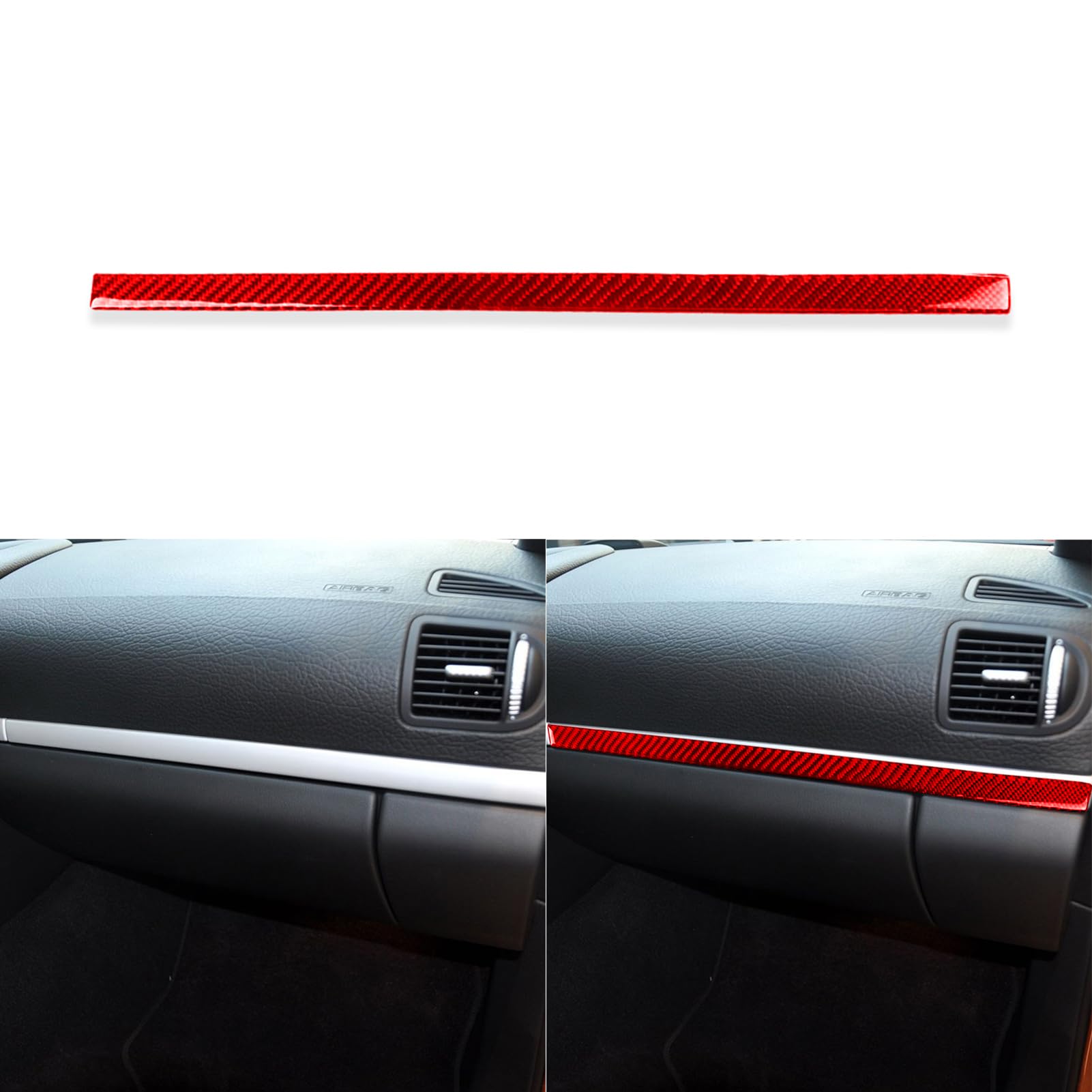 PJFUS 1pc Real Red Carbon Fiber Car Co-Pilot Glove Storage Box Upper Panel Decorative Strip Soft Sticker Auto Interior Accessories Compatible with Porsche Cayenne S/GTS/Turbo 2003-2010