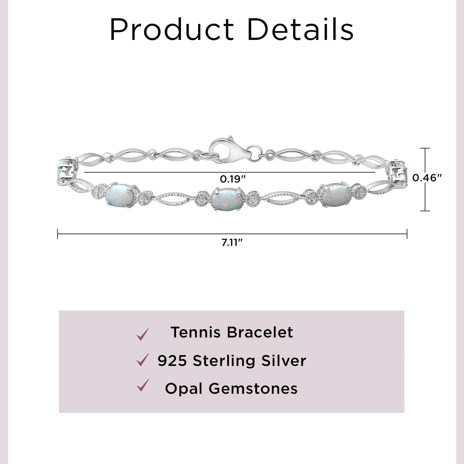 Jewelili Sterling Silver Tennis Bracelet for Women | Oval Created Opal Milgrain | 7.50" Bracelet | Gift Box Included | Timeless Fashion Jewelry