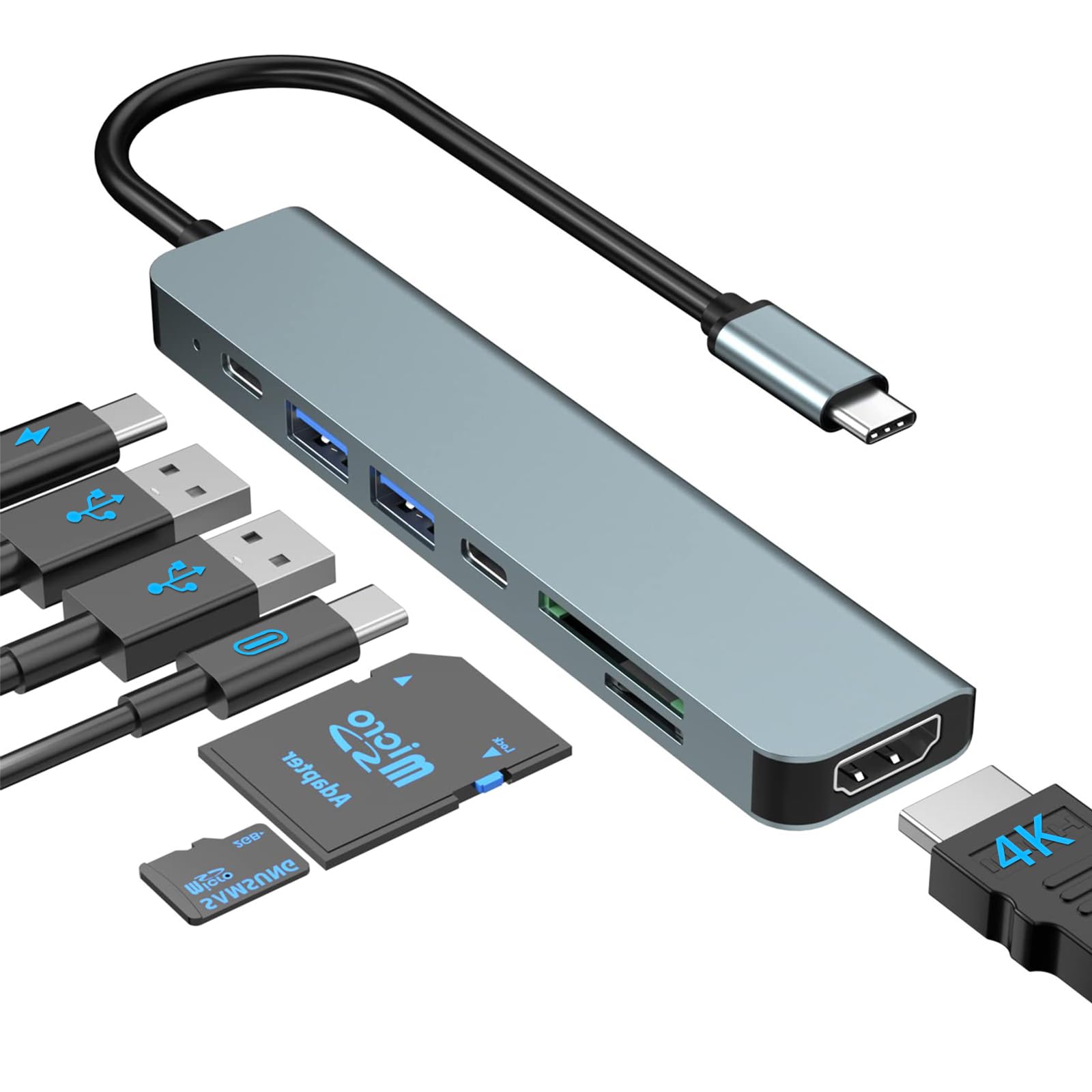 USBハブ3.0 & 2.0 USB-Cハブ 8ポート: ディスペンサ、SDカードリーダー、TFスロット、オーディオポート付き USB-C拡張マルチポートアダプタ ノートパソコン/MacBook/PC/ディスク対応 (7-in-1)