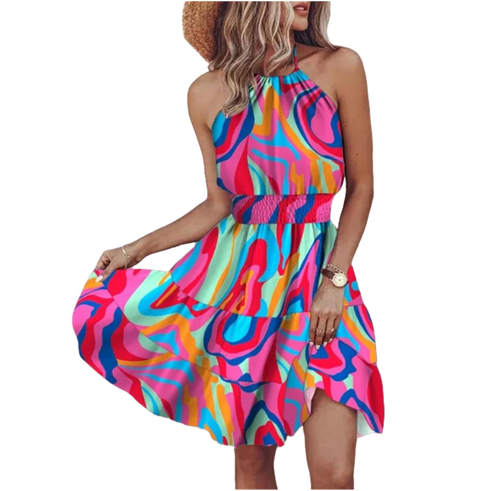Gonne da Donna Summer Floral Stampa Mini Abiti da Donna Abiti da Uomo per Donne Abiti da Vacanza da Spiaggia Senza Maniche Casual Damigie Boho Dames Boho