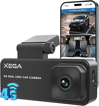 XEGA 4G Dual Dash Cam with Live View OBD Powered Anti Vandalism Car Camera
